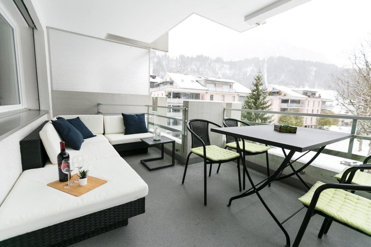 Spirit Apartments - Balkon - Bergsicht - Parkplatz Engelberg Exterior foto